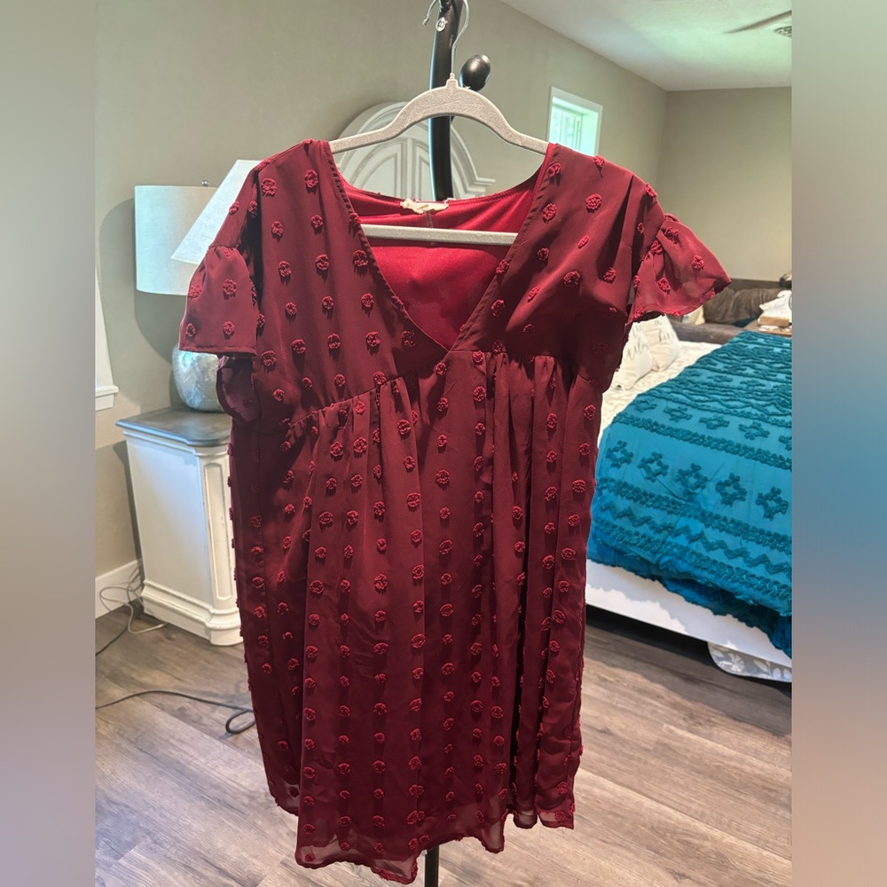 Entro Red Flutter Sleeve Midi Dress